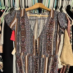 Navy floral button up dress